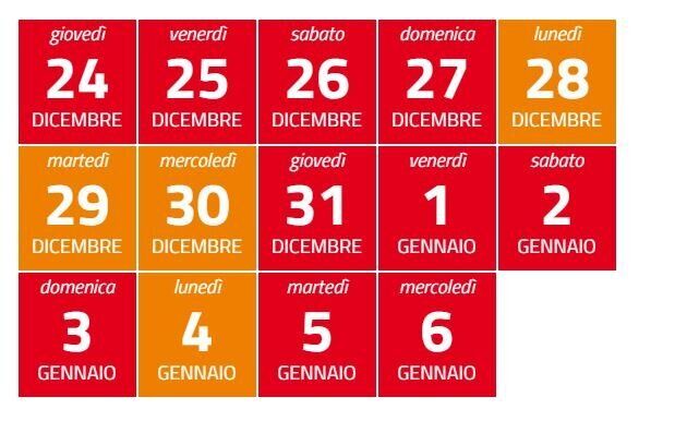 calendario zone rosse e arancione