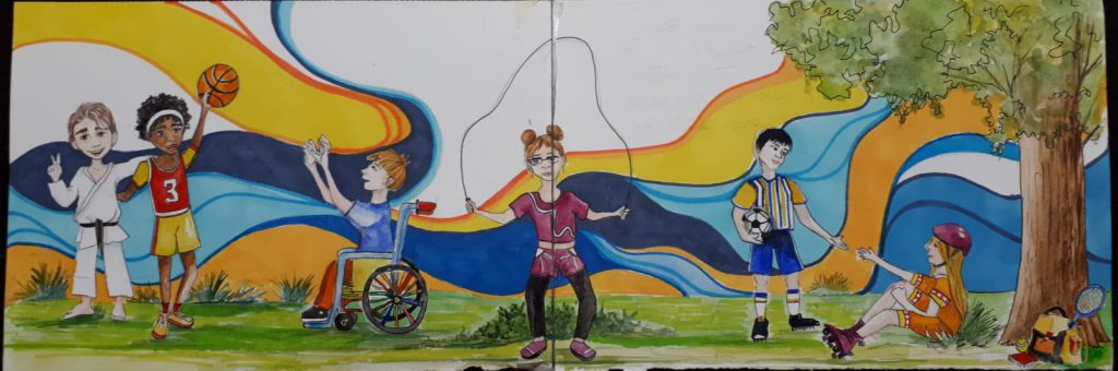 murale colorato con bambini che giocano