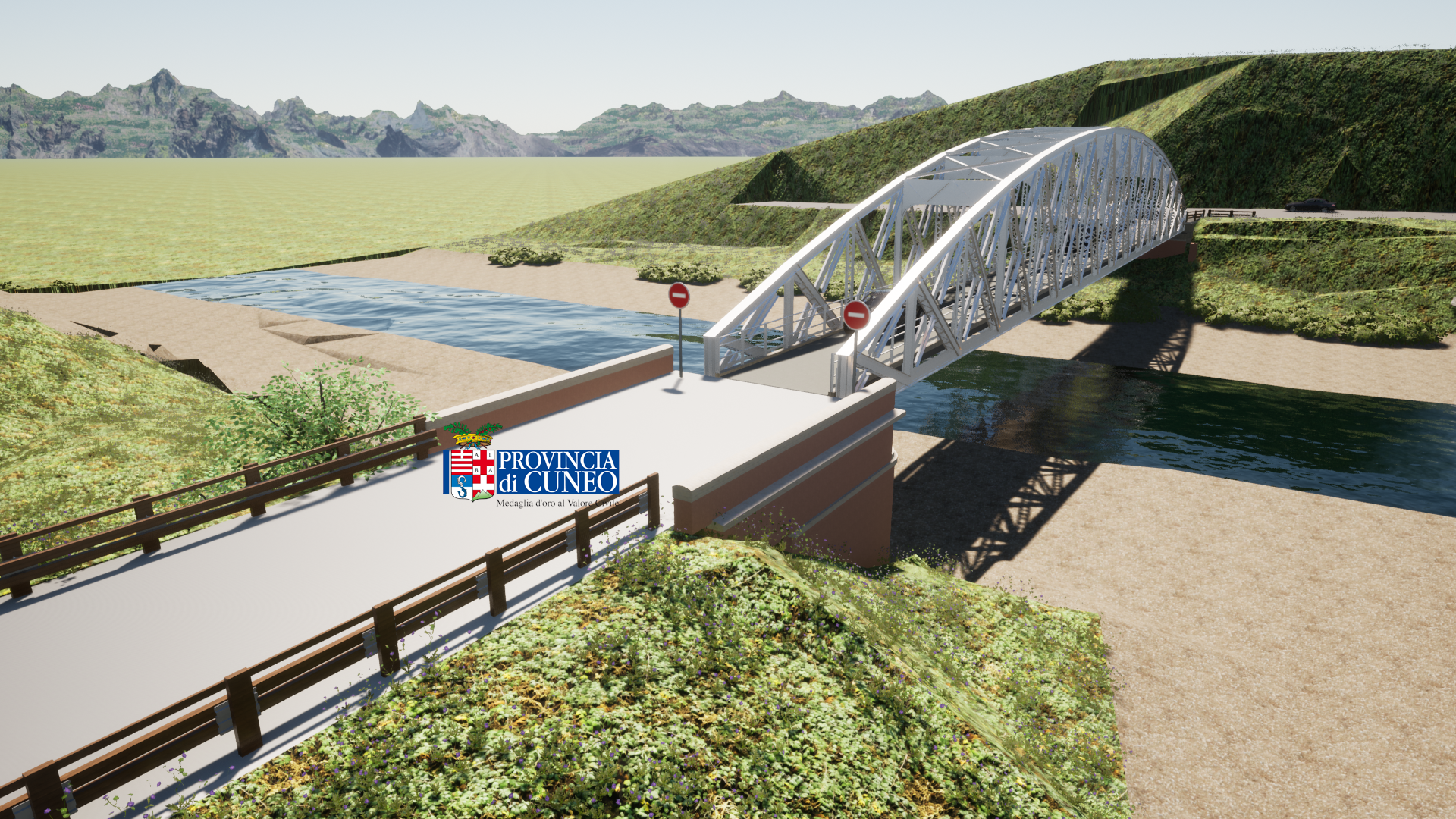 Il rendering del progetto per il restauro del ponte "del Ciadel" (foto Sett. Viabilità – Provincia)